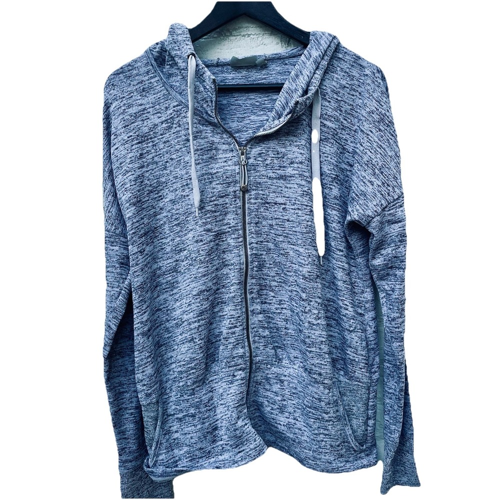 Athleta Womens Space Dye Full Zip Hoodie Gray White Marled Sweatshirt Size M‎